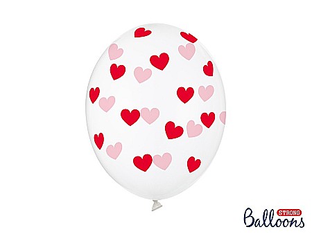 ARTICOLE PARTY - PD BALOANE Balloons 30cm, Hearts, Crystal Clear, red 6/SET SB14C-228-099R-6