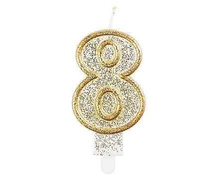 Decoratiuni/ Lumanari Tort/ Briose - GOD LUMANARI TORT Number 8, gold outline, 6.5cm PF-SCZK8