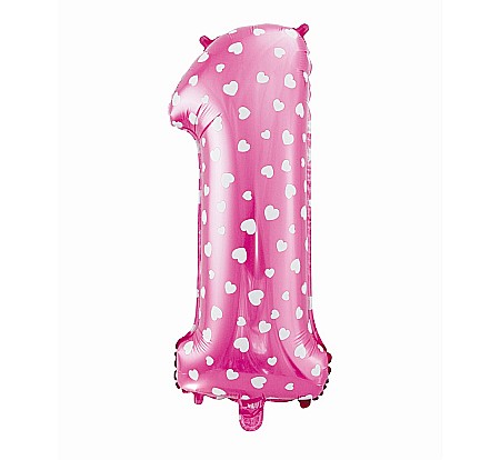 GOD BALON FOLIE ALUMINIU digit 1, 61cm, pink with hearts HS-C26R1 [0]