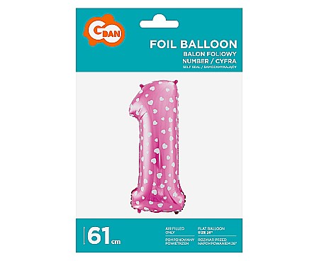 GOD BALON FOLIE ALUMINIU digit 1, 61cm, pink with hearts HS-C26R1 [1]