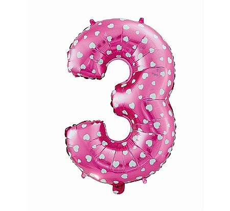 Baloane si accesorii - GOD BALON FOLIE ALUMINIU digit 3, 61cm, pink with hearts HS-C26R3