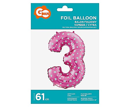 GOD BALON FOLIE ALUMINIU digit 3, 61cm, pink with hearts HS-C26R3 [1]