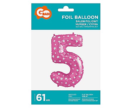 GOD BALON FOLIE ALUMINIU digit 5, 61cm, pink with hearts HS-C26R5 [1]