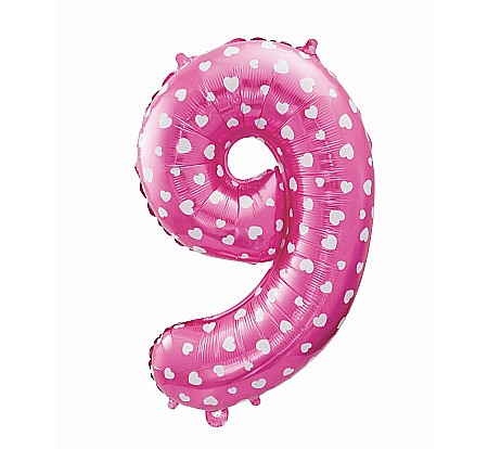 ARTICOLE PARTY - GOD BALON FOLIE ALUMINIU digit 9, 61cm, pink with hearts HS-C26R9