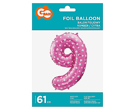 GOD BALON FOLIE ALUMINIU digit 9, 61cm, pink with hearts HS-C26R9 [1]