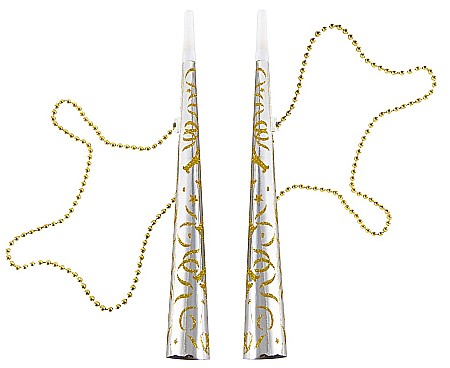 ARTICOLE PARTY - GOD TROMPETA DIN HARTIE PARTY Happy New Year, chain, silver with glitter 2/set PF-THNYS
