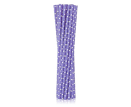 Farfurii/ Pahare/ Servetele/ Paie/ Tacamuri - GOD PAIE DIN HARTIE PENTRU BAUTURI purple in white dots, 19.7cm, 12/set RP-FG12
