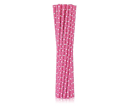Farfurii/ Pahare/ Servetele/ Paie/ Tacamuri - GOD PAIE DIN HARTIE PENTRU BAUTURI pink in white dots, 19.7cm, 12/set RP-RG12