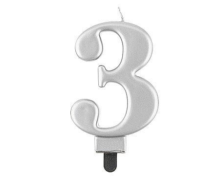 Lumanari/ Artificii/ Confetti/ Lampioane - GOD LUMANARI TORT Number 3, metallic silver, 8cm PF-SCS3