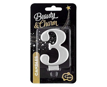 GOD LUMANARI TORT Number 3, metallic silver, 8cm PF-SCS3 [1]