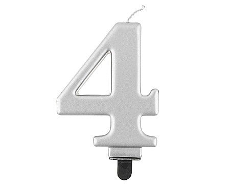 Lumanari/ Artificii/ Confetti/ Lampioane - GOD LUMANARI TORT Number 4, metallic silver, 8cm PF-SCS4