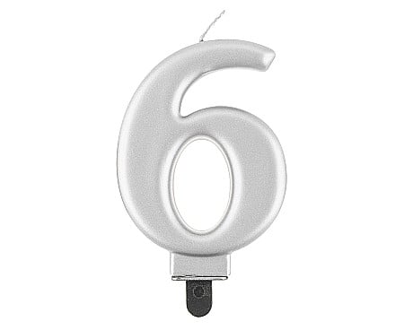 HOBBY - GOD LUMANARI TORT Number 6, metallic silver, 8cm PF-SCS6