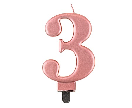 Decoratiuni/ Lumanari Tort/ Briose - GOD LUMANARI TORT Number 3, metallic rose gold, 8cm PF-SCRZ3