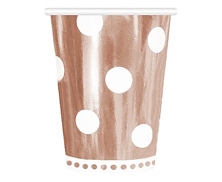 Farfurii/ Pahare/ Servetele/ Paie/ Tacamuri - GOD PAHARE CARTON Polka Dots, rose gold, 266ml 6/set PF-KGRG
