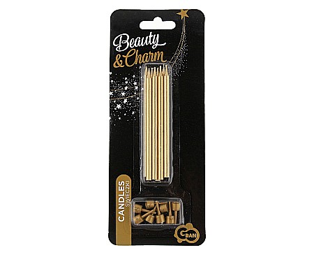 GOD LUMANARI TORT Birthday candles with holders, gold, 10cm, 8/set PF-SUZL [2]