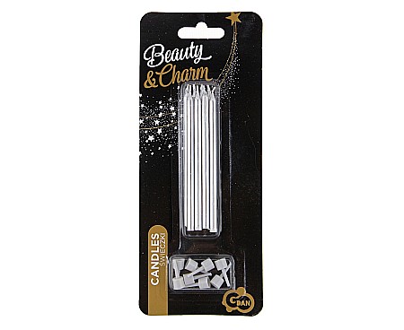 GOD LUMANARI TORT Birthday candles with holders, silver, 10cm 8/set PF-SUSR [2]