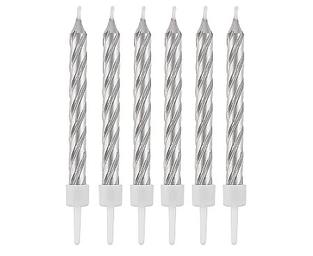 GOD LUMANARI TORT Candles with holders, swirl silver 8cm, 12/set SF-SZSR [2]