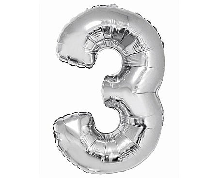 ARTICOLE PARTY - GOD BALON FOLIE ALUMINIU Smart, digit 3, 76cm, silver CH-SSR3