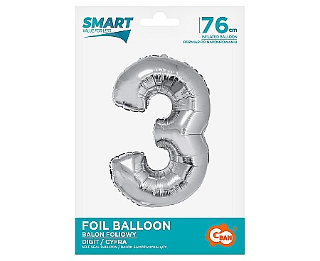 GOD BALON FOLIE ALUMINIU Smart, digit 3, 76cm, silver CH-SSR3 [1]