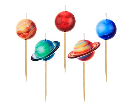 ARTICOLE PARTY - GOD LUMANARI TORT Pick candles Planets, 7cm, 5/set SF-SPPL