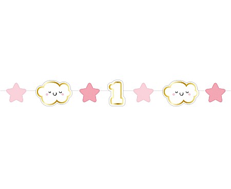 Bannere/ Ghirlande/ Cordoane - GOD MINI GHIRLANDA DIN HARTIE 1st Birthday, pink, 120cm, 8.4*6cm PF-GMRR