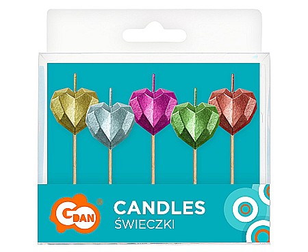 GOD LUMANARI TORT Pick candles Hearts, metallic, 7.5cm 5/set SF-PSEM [1]