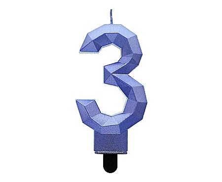 Decoratiuni/ Lumanari Tort/ Briose - GOD LUMANARI TORT Number 3, Diamond, metallic dark blue, 7.6cm PF-SDC3