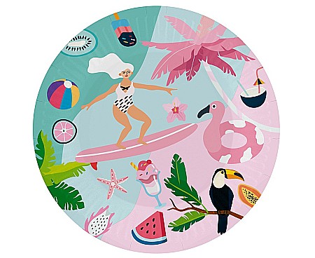 Farfurii/ Pahare/ Servetele/ Paie/ Tacamuri - GOD FARFURII CARTON Summer collection - Let's Party, surfing, 18cm 6/set PG-TPS6