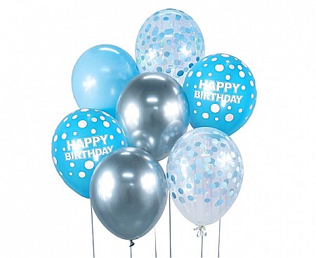 Baloane si accesorii - GOD BALOANE Balloon Bouquet B&C, 30cm, Happy Birthday, silver and blue 7/set BB-SNH7