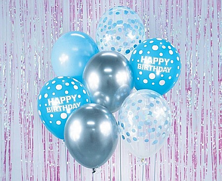 GOD BALOANE Balloon Bouquet B&C, 30cm, Happy Birthday, silver and blue 7/set BB-SNH7 [1]