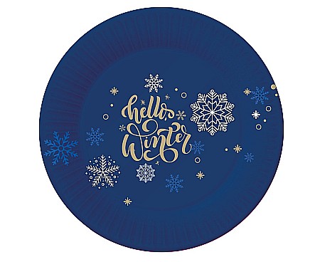 Servetele/ Farfurii/ Pahare/ Paie Craciun - GOD FARFURII CARTON Navy Blue, snowflakes, 18cm 6/set PG-TNBS