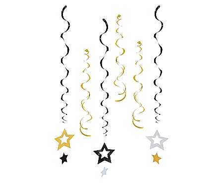 Braduti/ Stelute/ Accesorii impodobit - GOD DECORATIUNI SUSPENDATE DIN HARTIE B&C Stars, glitter, 6/set PF-DWGB