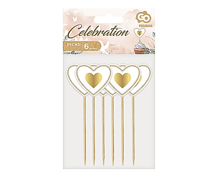 GOD DECORATIUNI DIN LEMN PENTRU BRIOSE Picks Gold Heart, 6/set RV-PZLS [1]