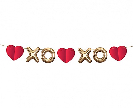 Bannere/ Ghirlande/ Cordoane - GOD GHIRLANDA DIN HARTIE XoXo, red-gold, 200cm RV-GPXO