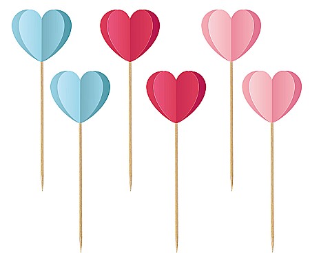 Decoratiuni/ Lumanari Tort/ Briose - GOD DECORATIUNI DIN LEMN PENTRU BRIOSE Picks Love in the air - 3D hearts, 6/set RV-PLOV