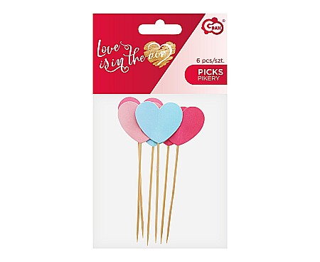 GOD DECORATIUNI DIN LEMN PENTRU BRIOSE Picks Love in the air - 3D hearts, 6/set RV-PLOV [1]