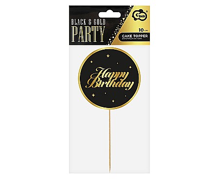 GOD DECORATIUNI DIN LEMN PENTRU TORT B&G Party, Happy Birthday, black stars, 10cm RV-DTGC [1]