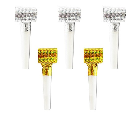 Costume/ Costumatii Craciun si accesorii - GOD FLUIERE DIN HARTIE PARTY Holographic blowouts, 25cm, gold-silver 5/set PZ-THZS