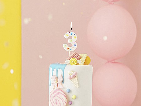 PD LUMANARI TORT Number 3, white confetti, 5.5cm SCU11-3 [1]