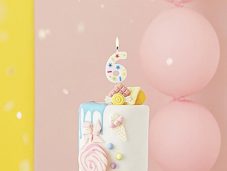 PD LUMANARI TORT Number 6, white confetti, 5.5cm SCU11-6 [1]