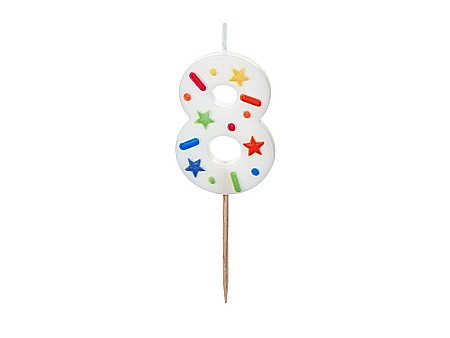 ARTICOLE PARTY - PD LUMANARI TORT Number 8, white confetti, 5.5cm SCU11-8