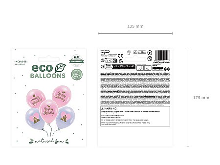PD BALOANE Eco Balloons 33cm, Happy Birthday, mix, 5/set ECO33P-205-000-5 [1]