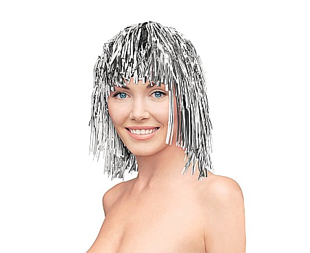 Costume/ Masti/ Coroane/ Palarii - GOD PERUCA FOLIE ALUMINIU 35CM ARGINTIE TW/S