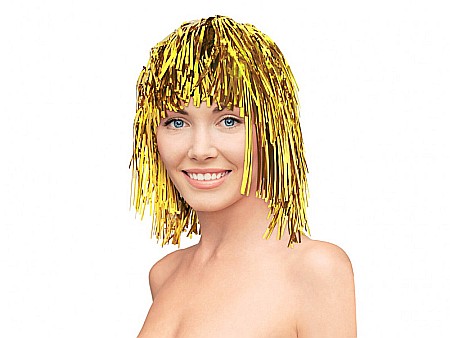 Costume/ Masti/ Coroane/ Palarii - GOD PERUCA FOLIE ALUMINIU 35CM AURIE TW/G