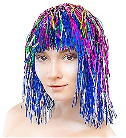 Costume/ Masti/ Coroane/ Palarii - GOD PERUCA FOLIE ALUMINIU 35CM MULTICOLORA TW/M