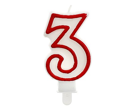 Decoratiuni/ Lumanari Tort/ Briose - GOD LUMANARI TORT Number 3, red outline, 7cm PF-SCC/3