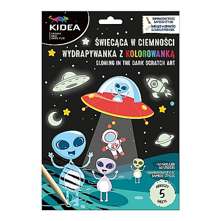 DE CARTE DE COLORAT SCRATCH ART BOOK 5 COLI + STICKERE COSMOS GLOW IN THE DARK KIDEA SCWKKKA [7]