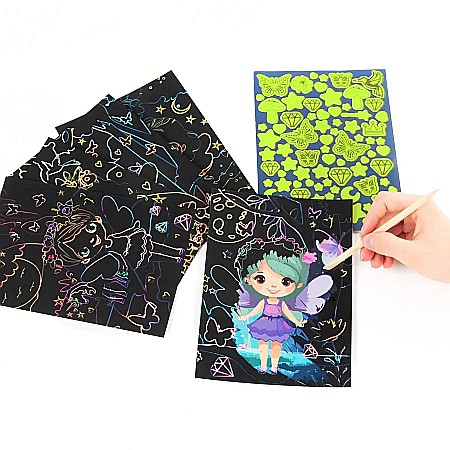 DE CARTE DE COLORAT SCRATCH ART BOOK 5 COLI + STICKERE MAGIC GLOW IN THE DARK KIDEA SCWKMKA [1]