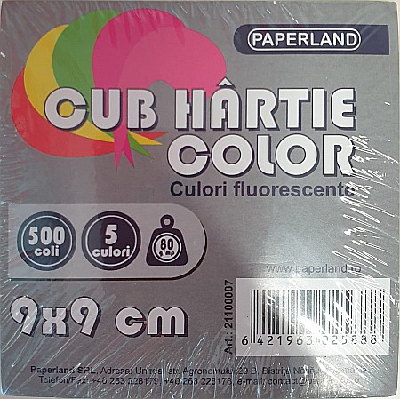 Cuburi de hartie - PA CUB HARTIE COLOR 500 COLI FLUORESCENT 9*9CM 80g/mp 11300098/21100039/21100007