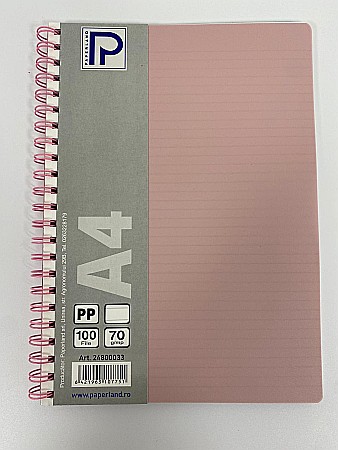 Caiete scolare - PA CAIET A4 100F 70g LINII COPERTA PLASTIC SPIRA 24800033